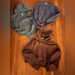 AritziaTNA Hoodie bundle in gray/green Small, Brown xs, and grey ish purple xs.